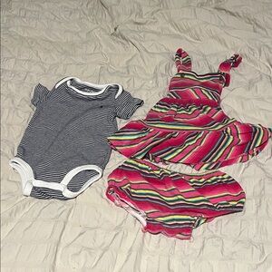 Ralph Lauren Pink Striped Dress and Navy Striped Bodysuit Set